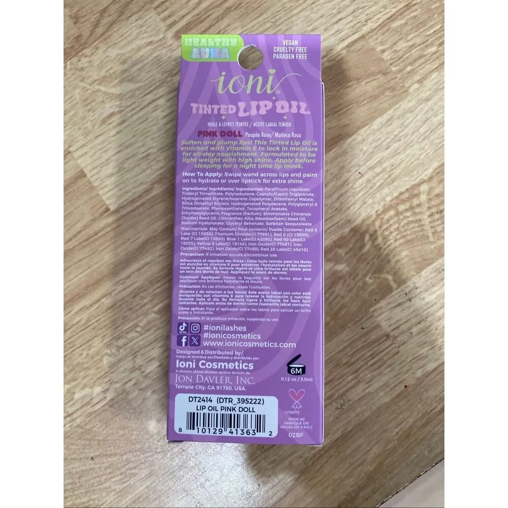 Ioni Tinted Lip Oil Pink Doll New Sealed Hydrating Gloss Vegan